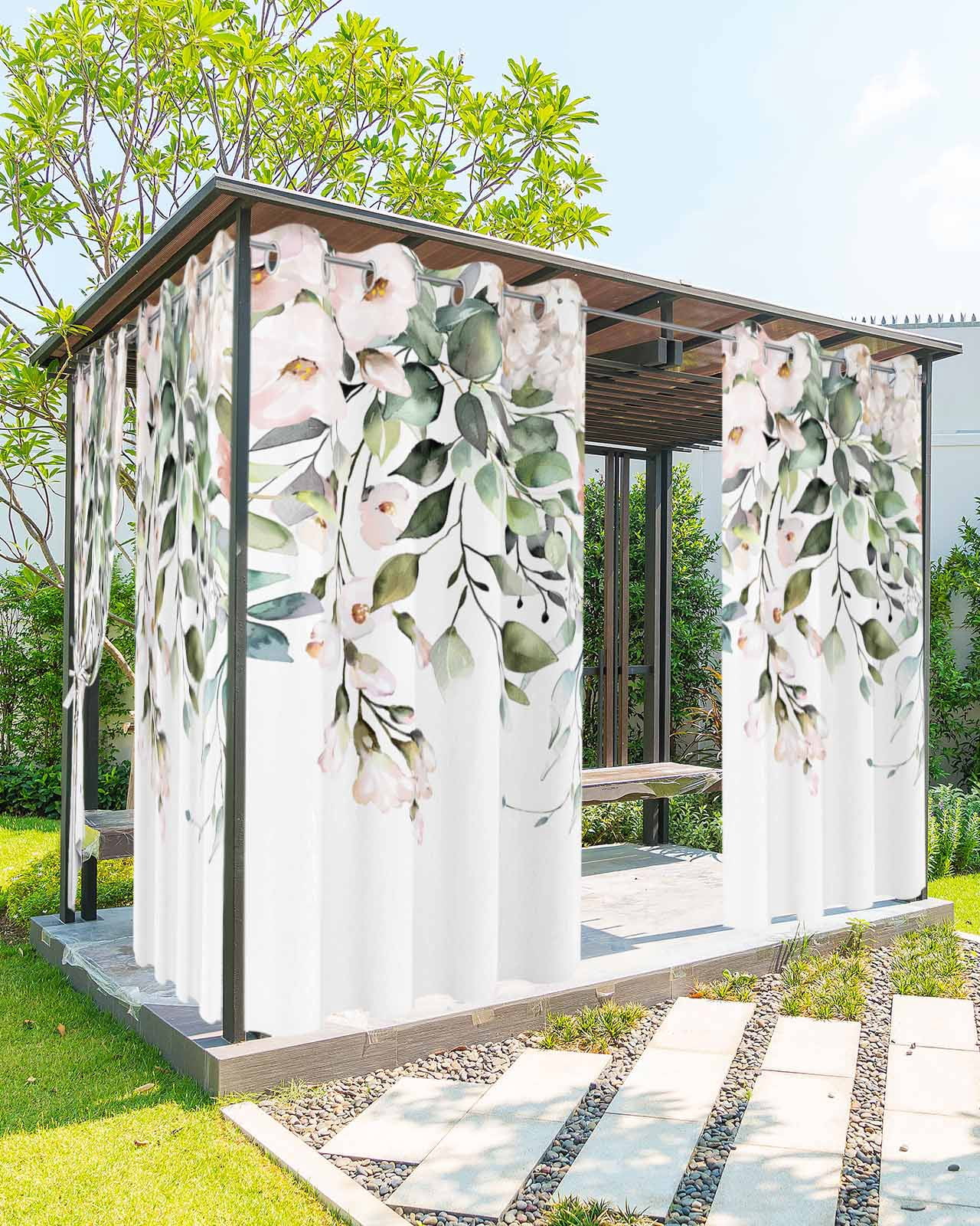 Outdoor Curtains for Patio Botanical Plant Eucalyptus Leaves Flowers ...