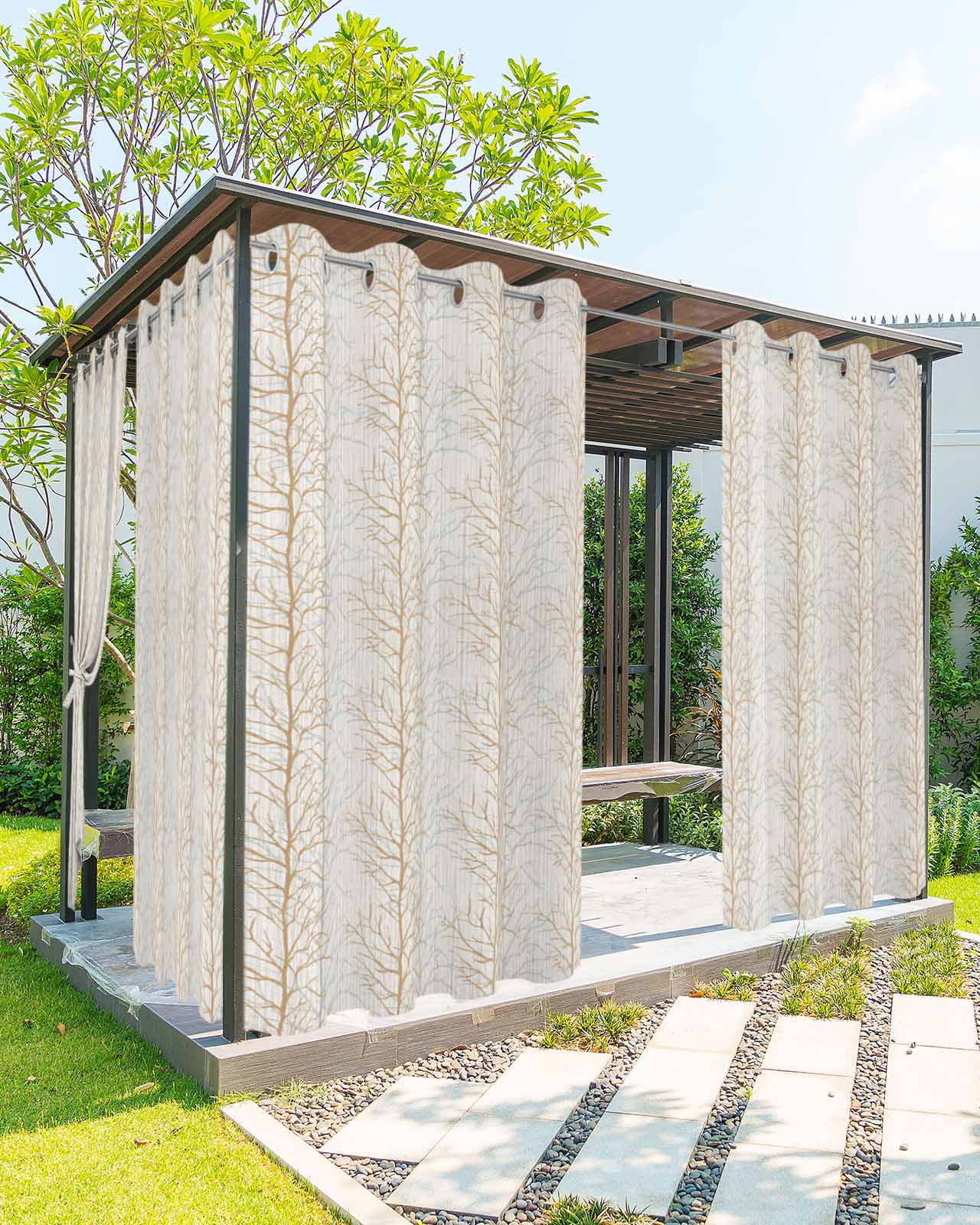 Outdoor Curtains for Patio, Brown Botanical Waterproof Blackout Outside Curtain for Porch/Pergola/Gazebo, Farmhouse Spring Summer Branch Thermal Insulated Drapes for Cabana, 1 Panel, 54 x 95 Inch
