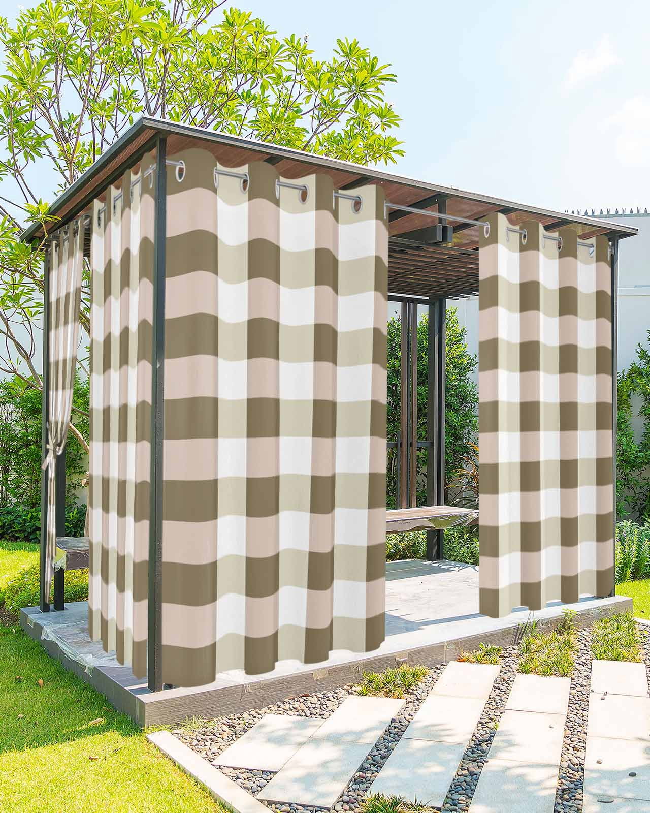 Outdoor Curtains for Patio, Brown Plaid Waterproof Blackout Outside Curtain for Porch/Pergola/Gazebo, Spring Summer Farmhouse Buffalo Checkered Thermal Insulated Drapes, 1 Panel, 54 x 84 Inch