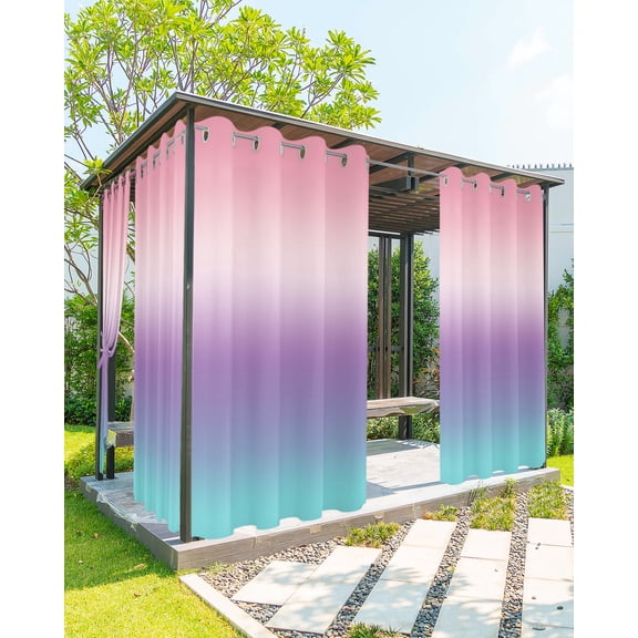 Outdoor Curtains for Patio, Coloredd Rainbow, Waterproof Blackout Outside Curtain for Porch/Pergola/Gazebo, Ombre Purple Pink Teal Color Art Thermal Insulated Drapes, 2 Panels, 54 x 108 Inch