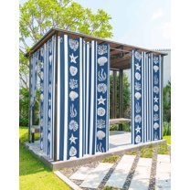 Outdoor Curtains for Patio Coral Navy Blue and White Striped Waterproof Privacy Outside Curtains with Tiebacks Grommet Top Pergola Curtains for Porch Cabana Gazebo 2 Panels, 54x95 inch