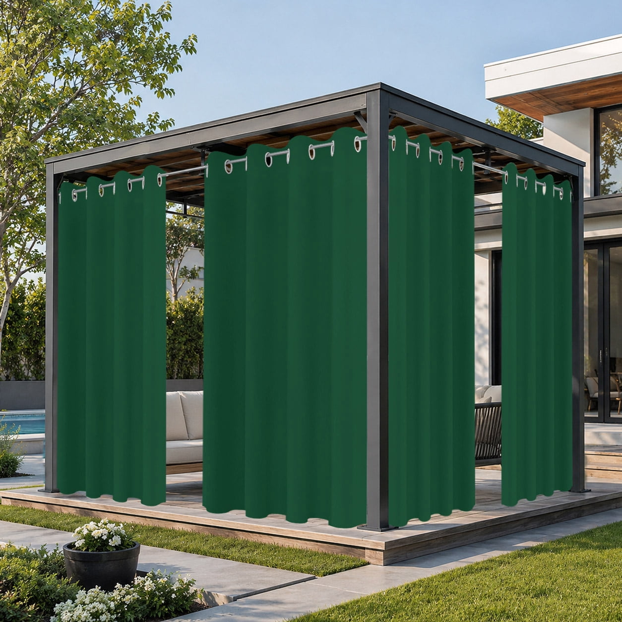 Outdoor Curtains for Patio Dark Hunter Green Waterproof Outside Curtain