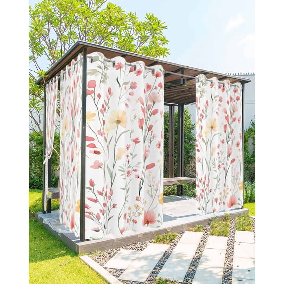 Outdoor Curtains for Patio, Elegant Spring Floral Waterproof Blackout Outside Curtain for Porch/Pergola/Gazebo, Botanical Summer Flowers Thermal Insulated Drapes for Cabana, 2 Panels, 54 x 108 Inch