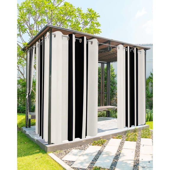 Outdoor Curtains for Patio, Farm Rural Theme Black Stripes Waterproof Blackout Outside Curtain for Porch/Pergola/Gazebo, Thermal Insulated Drapes for Cabana, 2 Panels, 54 x 108 Inch