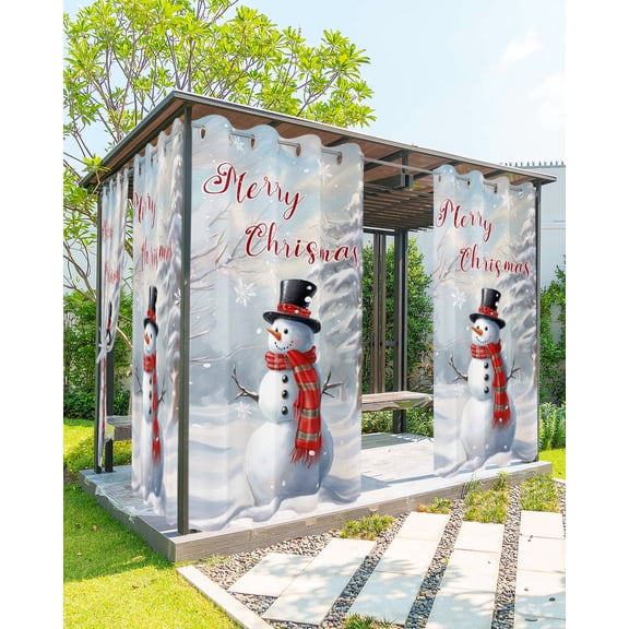 Outdoor Curtains for Patio, Forest Christmas, Waterproof Blackout Outside Curtain for Porch/Pergola/Gazebo, Snowman Winter Snowflake Thermal Insulated Drapes for Cabana, 1 Panel, 54 x 84 Inch