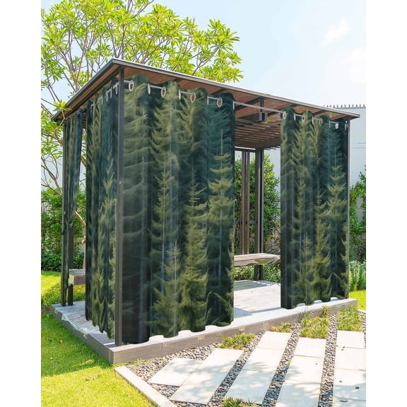 Outdoor Curtains for Patio, Green Forest Waterproof Blackout Outside Curtain for Porch/Pergola/Gazebo, Pine Tree Summer Botanical Modern Art Thermal Insulated Drapes for Cabana, 1 Panel, 54 x 84 Inch