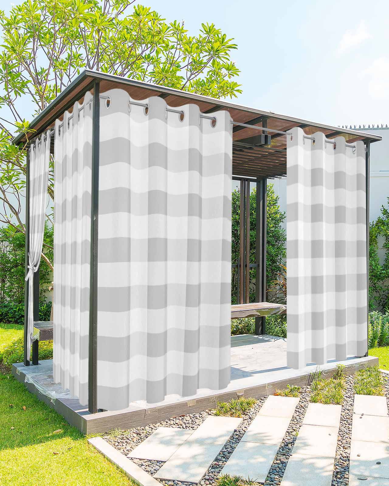 Outdoor Curtains for Patio, Grey Plaid Waterproof Blackout Outside Curtain for Porch/Pergola/Gazebo, Spring Summer Farmhouse Buffalo Checkered Thermal Insulated Drapes, 1 Panel, 54 x 95 Inch
