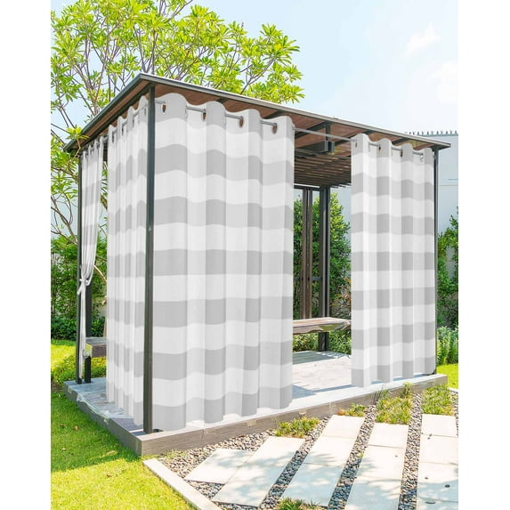 Outdoor Curtains for Patio, Grey Plaid Waterproof Blackout Outside Curtain for Porch/Pergola/Gazebo, Spring Summer Farmhouse Buffalo Checkered Thermal Insulated Drapes, 2 Panels, 54 x 108 Inch
