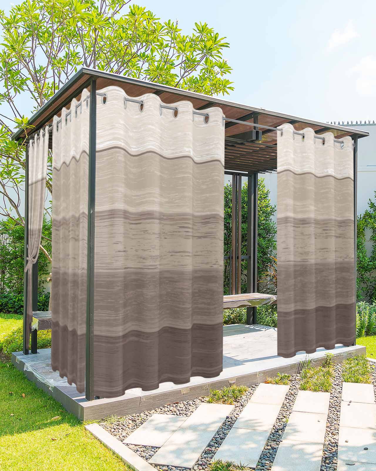Outdoor Curtains for Patio Khaki Striped Gradient Rustic Wood Board Waterproof Privacy Outside Curtains with Tiebacks Grommet Top Pergola Curtains for Porch Cabana Gazebo 2 Panels, 54x95 inch