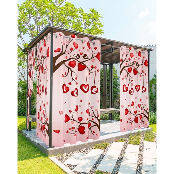 Outdoor Curtains for Patio, Love-Tree, Waterproof Blackout Outside Curtain for Porch/Pergola/Gazebo, Valentine's Day Saint Rose Spring Love-Birds Thermal Insulated Drapes, 2 Panels, 54 x 108 Inch