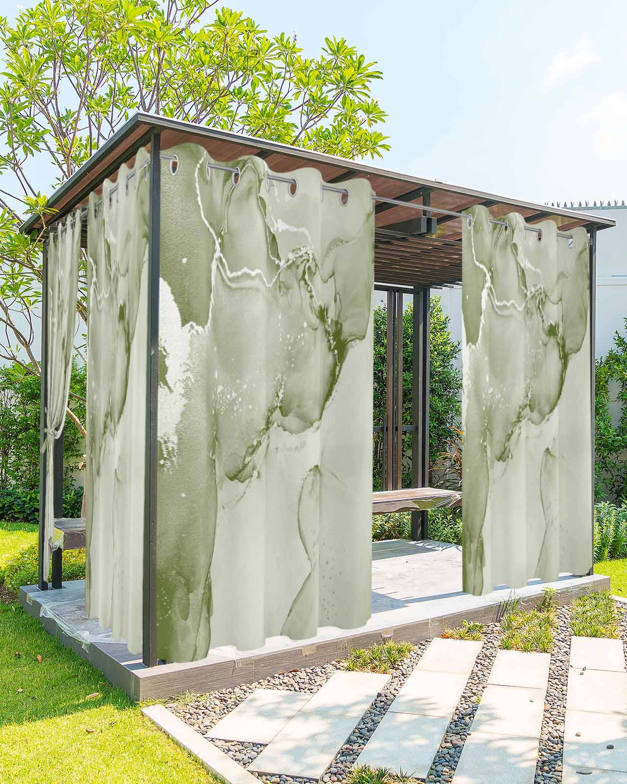Outdoor Curtains for Patio, Marble Sage Green Waterproof Blackout ...