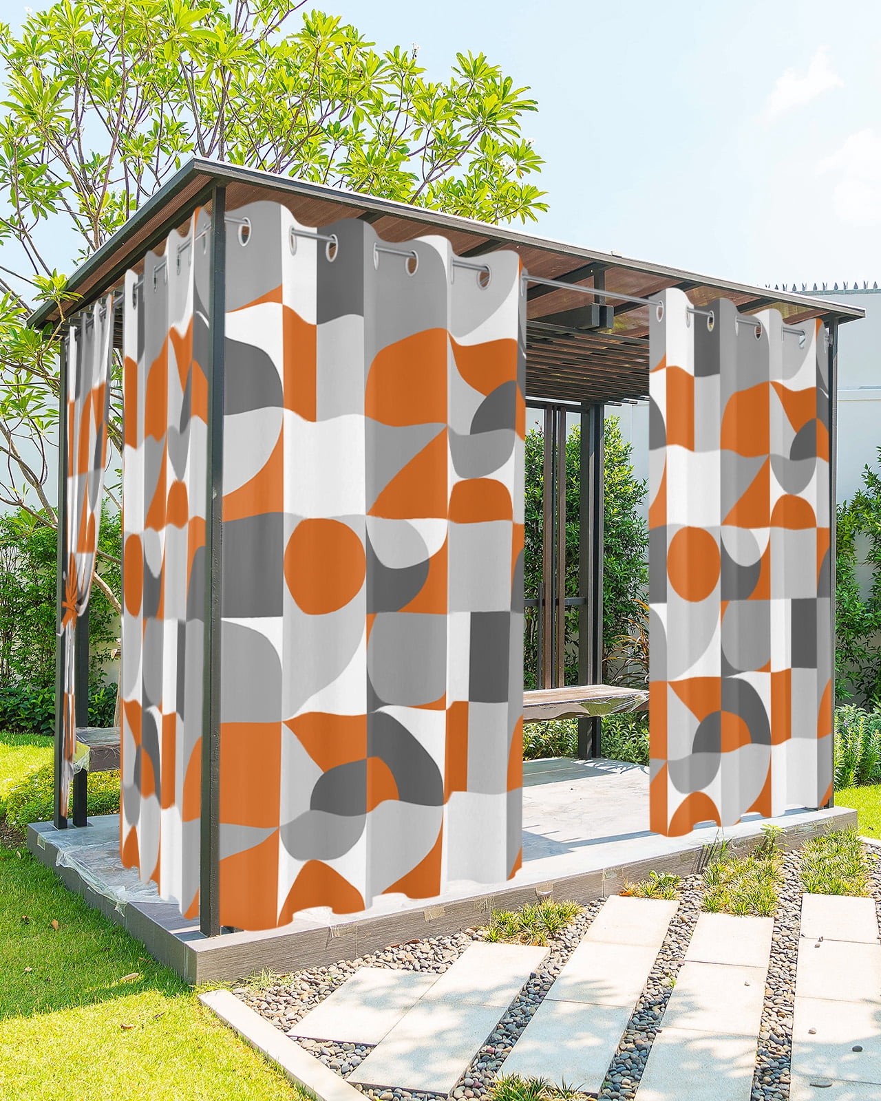Aperturee Black Orange Fall Waterproof Printed Outdoor Curtains main image 0