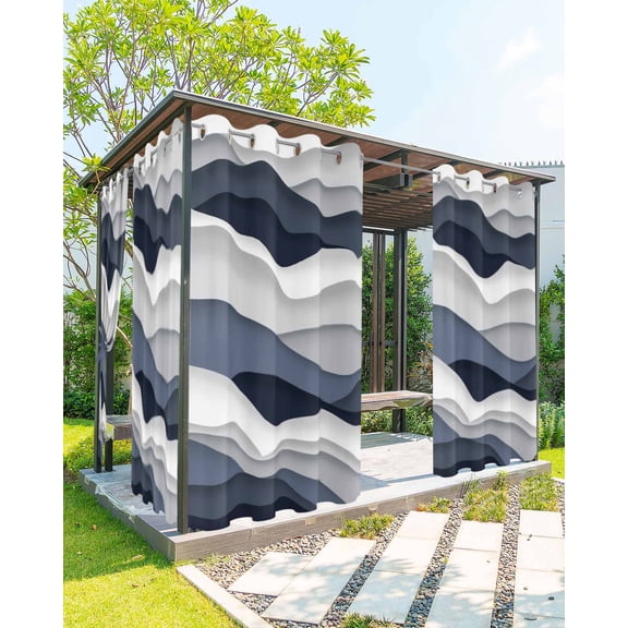 Outdoor Curtains for Patio, Navy Blue Ombre Waterproof Blackout Outside Curtain for Porch/Pergola/Gazebo, Modern Geometric Moire Abstract Art Thermal Insulated Drapes, 1 Panel, 54 x 108 Inch