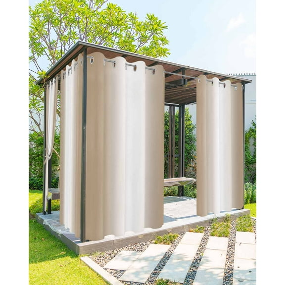 Outdoor Curtains for Patio Ombre Abstract Gradient Khaki and White Waterproof Privacy Outside Curtains with 2 Tiebacks Grommet Top Pergola Curtains for Porch Cabana Gazebo 1 Panel, 54x95 inch
