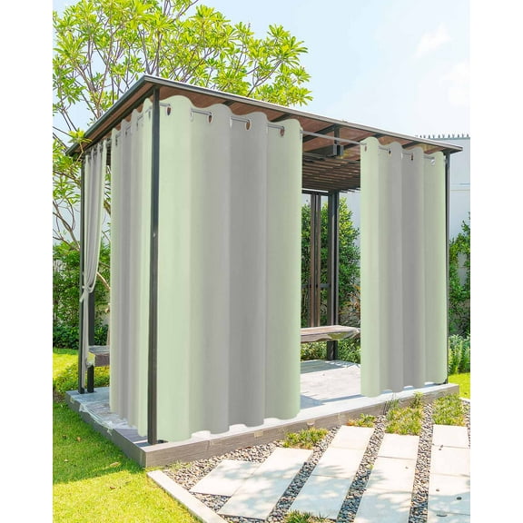 Outdoor Curtains for Patio Ombre Abstract Gradient Light Green and Gray Waterproof Privacy Outside Curtains with 2 Tiebacks Grommet Top Pergola Curtains for Porch Cabana Gazebo 1 Panel, 54x108 inch