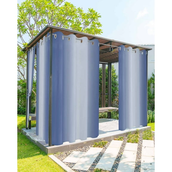 Outdoor Curtains for Patio Ombre Abstract Gradient Navy Blue Waterproof Privacy Outside Curtains with 2 Tiebacks Grommet Top Pergola Curtains for Porch Cabana Gazebo 1 Panel, 54x95 inch