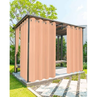 Outdoor Curtains for Patio Peach Coral Solid Color Waterproof Privacy Outside Curtains with 2 Tiebacks Grommet Top Pergola Curtains for Porch Cabana Gazebo 1 Panel, 54x108 inch