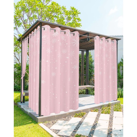 Outdoor Curtains for Patio, Pink Christmas Snowflake Waterproof Blackout Outside Curtain for Porch/Pergola/Gazebo, Winter Snowflake Xmas Thermal Insulated Drapes for Cabana, 2 Panels, 54 x 84 Inch