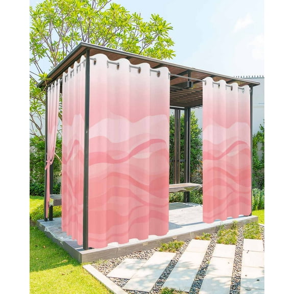 Outdoor Curtains for Patio Pink Ombre Ocean Wave Gradient Waterproof Privacy Outside Curtains with Tiebacks Grommet Top Pergola Curtains for Porch Cabana Gazebo 2 Panels, 54x84 inch