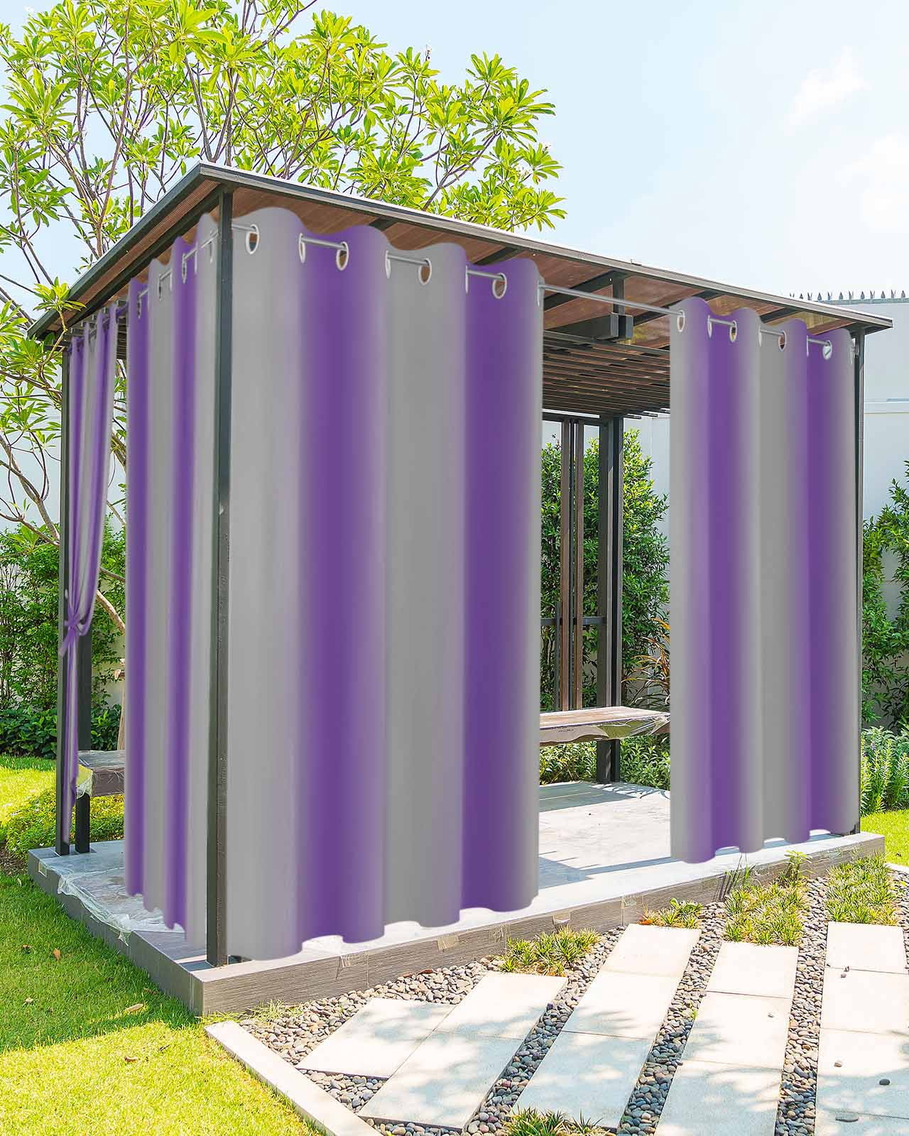Outdoor Curtains for Patio, Purple Ombre Waterproof Blackout Outside Curtain for Porch/Pergola/Gazebo, Grey Modern Art Farmhouse Thermal Insulated Drapes for Cabana, 2 Panels, 54 x 95 Inch