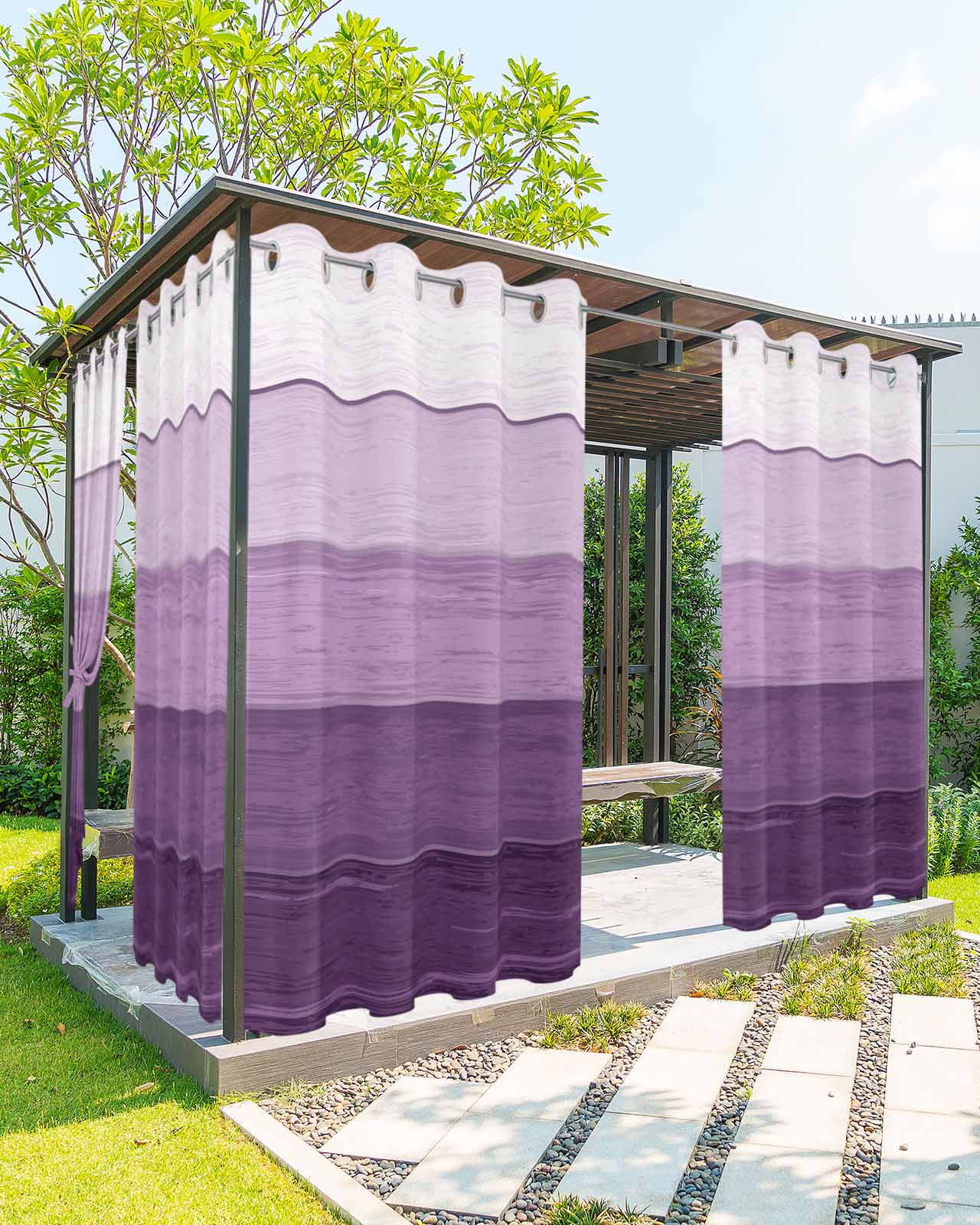 Outdoor Curtains for Patio Purple Striped Gradient Rustic Wood Board ...