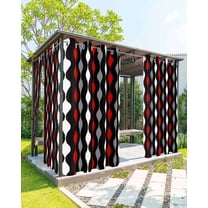 Outdoor Curtains for Patio Red Grey Black and White Geometric Striped Waterproof Privacy Outside Curtains with 2 Tiebacks Grommet Top Pergola Curtains for Porch Cabana Gazebo 1 Panel, 54x84 inch