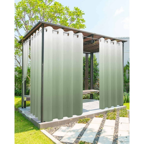 Outdoor Curtains for Patio Sage Green Ombre Color Gradient Waterproof Privacy Outside Curtains with 2 Tiebacks Grommet Top Pergola Curtains for Porch Cabana Gazebo 1 Panel, 54x108 inch