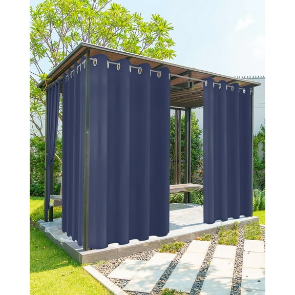Outdoor Curtains for Patio, Solid Dark Blue, Waterproof Blackout Outside Curtain for Porch/Pergola/Gazebo, Pure Color Thermal Insulated Drapes for Cabana, 2 Panels, 54 x 108 Inch