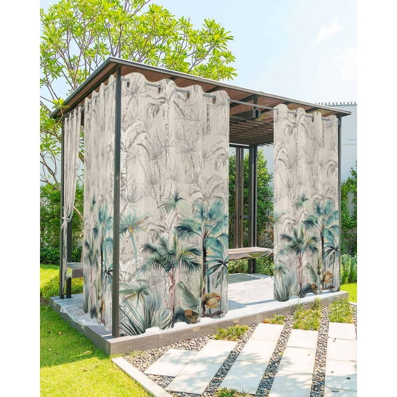 Outdoor Curtains for Patio, Summer Palm Trees Waterproof Blackout Outside Curtain for Porch/Pergola, Vintage Botanical Tropical Leaves Thermal Insulated Drapes for Cabana, 1 Panel, 54 x 84 Inch