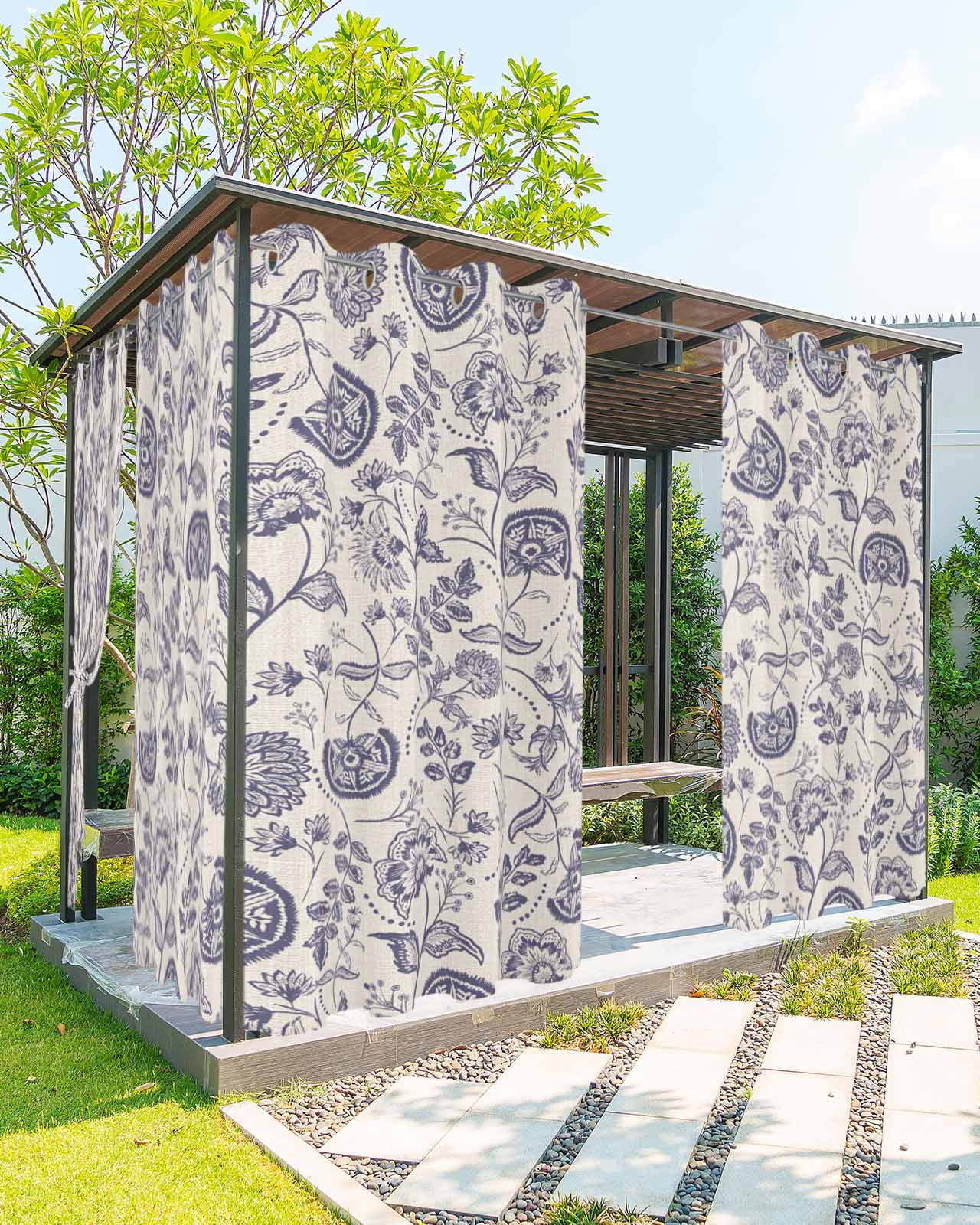 Outdoor Curtains for Patio, Vintage Spring Floral Waterproof Blackout Outside Curtain for Porch/Pergola/Gazebo, Farmhouse Botanical Thermal Insulated Drapes for Cabana, 1 Panel, 54 x 95 Inch