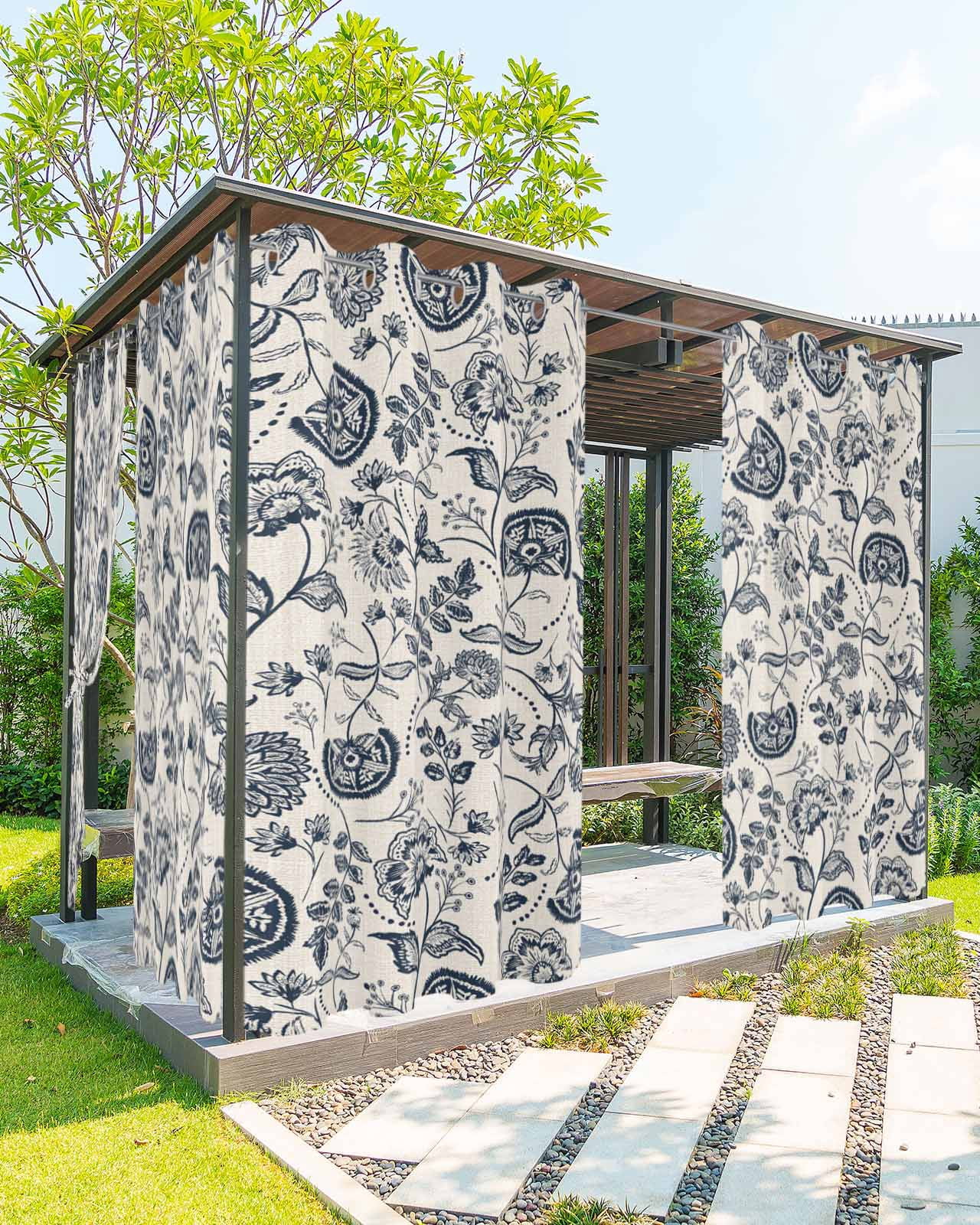 Outdoor Curtains for Patio, Vintage Spring Floral Waterproof Blackout Outside Curtain for Porch/Pergola/Gazebo, Retro Farmhouse Summer Botanical Thermal Insulated Drapes, 1 Panel, 54 x 95 Inch