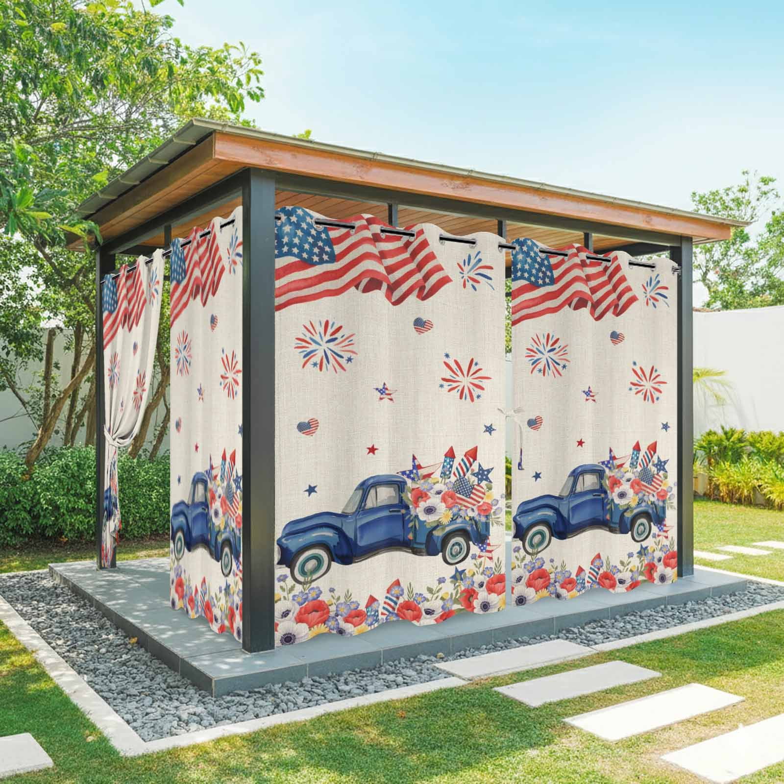 Firework Panel Outdoor Curtains for Patio Waterproof, 4th of July Outdoor Privacy ...
