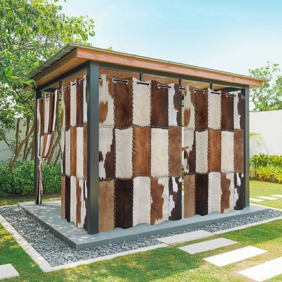 Outdoor Curtains for Patio Waterproof, Abstract Cowhides Windproof Pravicy Outside Porch Blackout Curtain, Brown Beige Animal Fur Texture Sun Blocking Grommets Curtains for Cabana Gazebo 54"x84"