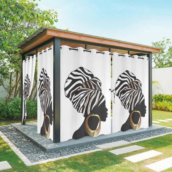 Outdoor Curtains for Patio Waterproof, Africans Outdoor Privacy Panels Grommet, Modern Abstract Ethnic Women Blackout Outside Curtains for Porch/Cabana/Pergola/Gazebo 54"x84", 1 Panel