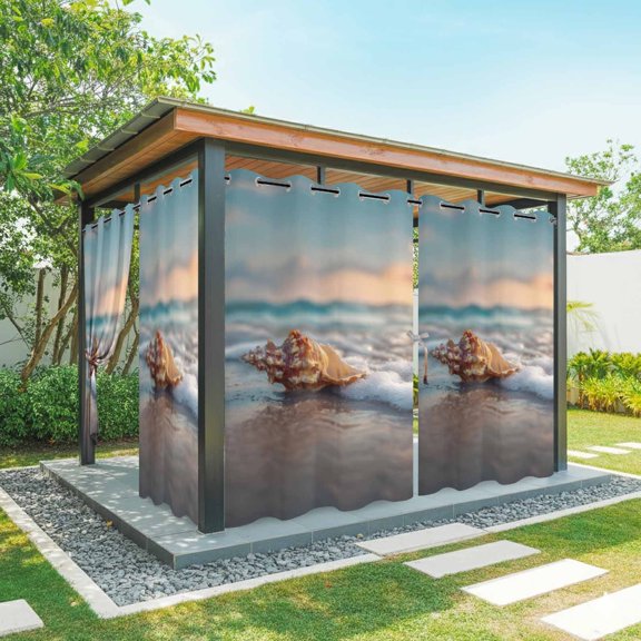 Outdoor Curtains for Patio Waterproof, Beach Conch Outdoor Privacy Panels Grommet, Sunset Ocean Waves Seaside Sky Seashell Blackout Outside Curtains for Porch/Cabana/Pergola/Gazebo 54"x84", 1 Panel