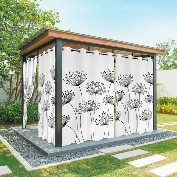 Outdoor Curtains for Patio Waterproof, Black Dandelion Outdoor Privacy Panels Grommet, Country Modern Minimalist Flower Blackout Outside Curtains for Porch/Cabana/Pergola/Gazebo 54"x95", 2 Panels