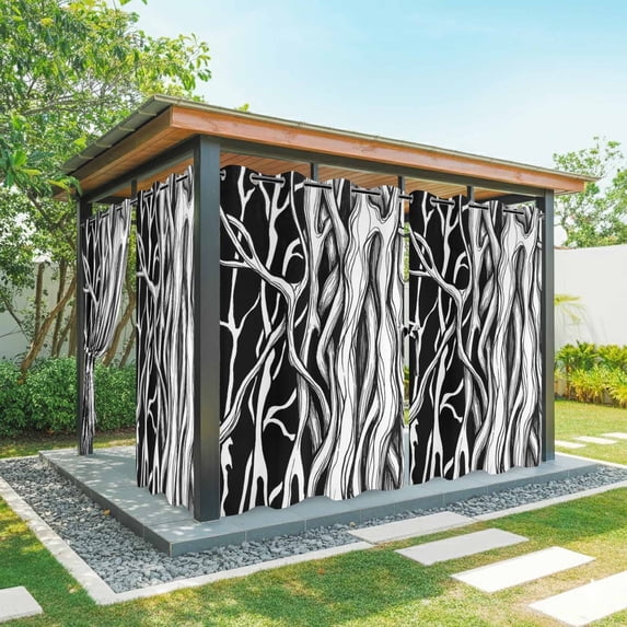 Outdoor Curtains for Patio Waterproof, Black White Striped Outdoor Privacy Panels Grommet, Farmhouse Stripes Modern Abstract Art Blackout Outside Curtains for Porch/Cabana 54"x108", 2 Panels