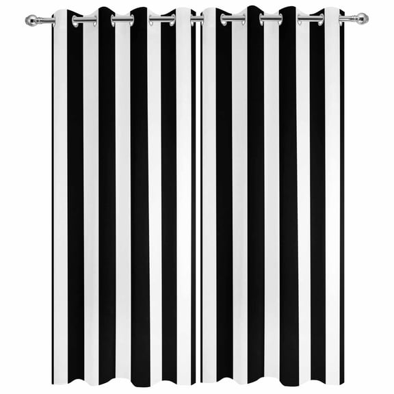 Outdoor Curtains for Patio Waterproof, Black And White Striped Pattern Grommet Gazebo Curtains Drapes for Porch, Pergola,Backyard,Outside, 2 Privacy Panels 54 x 84 Inch, Minimalist Modern Pattern