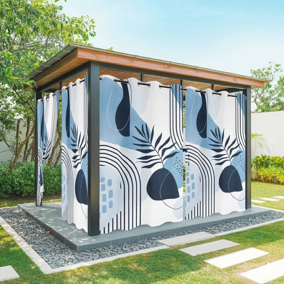 Outdoor Curtains for Patio Waterproof, Blue Bohogeometric Outdoor Privacy Panels Grommet, Bohemia Ethnic Abstract Lines Leaf Blackout Outside Curtains for Porch/Cabana 54"x84", 2 Panels