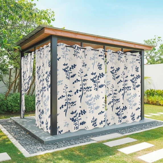 Outdoor Curtains for Patio Waterproof, Blue Botanical Outdoor Privacy Panels Grommet, Rustic Country Spring Floral Summer Leaf Blackout Outside Curtains for Porch/Cabana 54"x95", 1 Panel