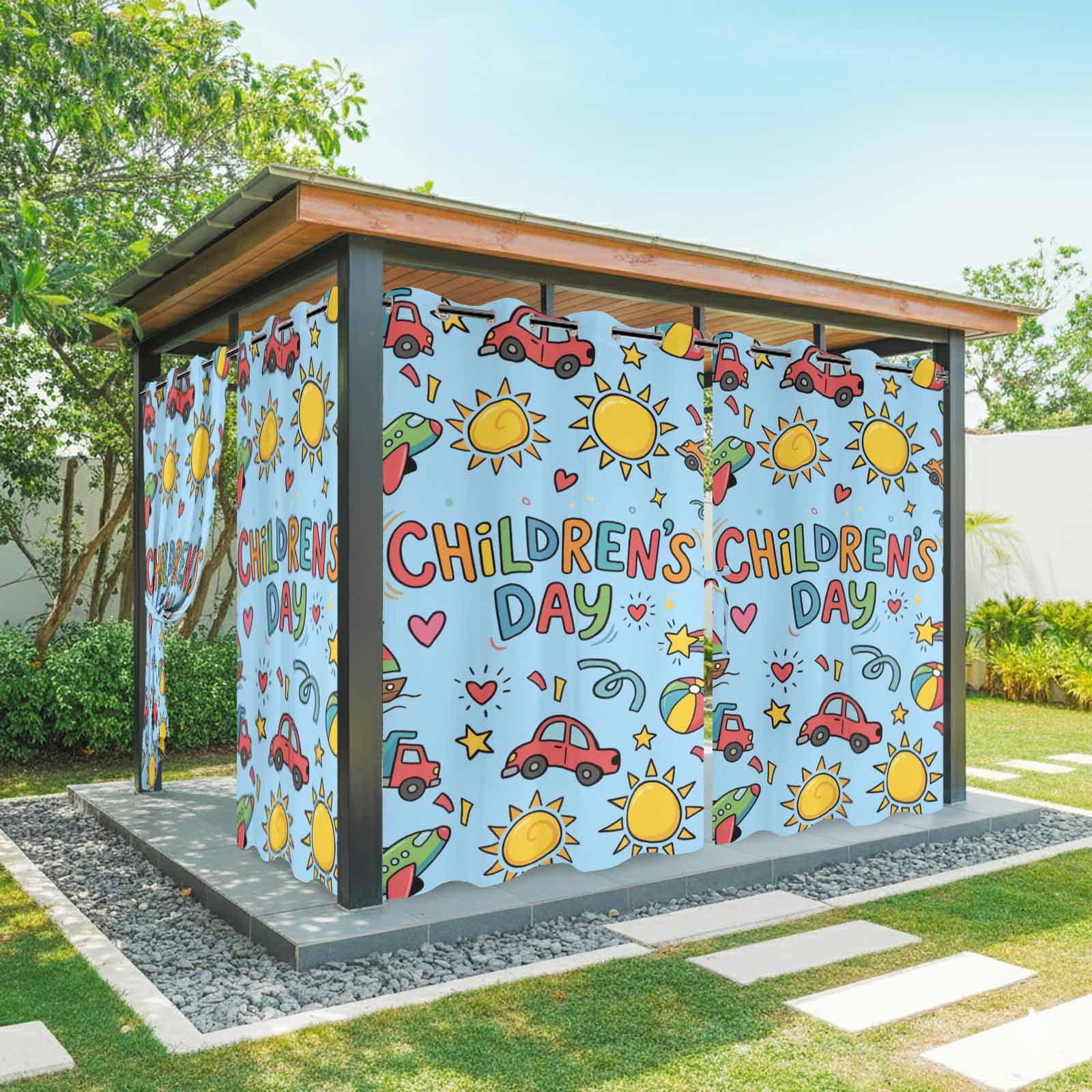 Outdoor Curtains for Patio Waterproof, Blue Children's Day Windproof ...