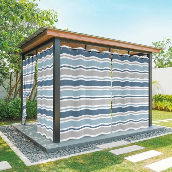 Outdoor Curtains for Patio Waterproof, Blue Grey Striped Outdoor Privacy Panels Grommet, Farmhouse Stripes Modern Abstract Art Blackout Outside Curtains for Porch/Cabana 54"x95", 2 Panels