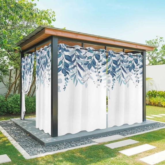 Outdoor Curtains for Patio Waterproof, Blue Leaves Outdoor Privacy Panels Grommet, Summer Botanical Blackout Outside Curtains for Porch/Cabana/Pergola/Gazebo 54"x108", 1 Panel