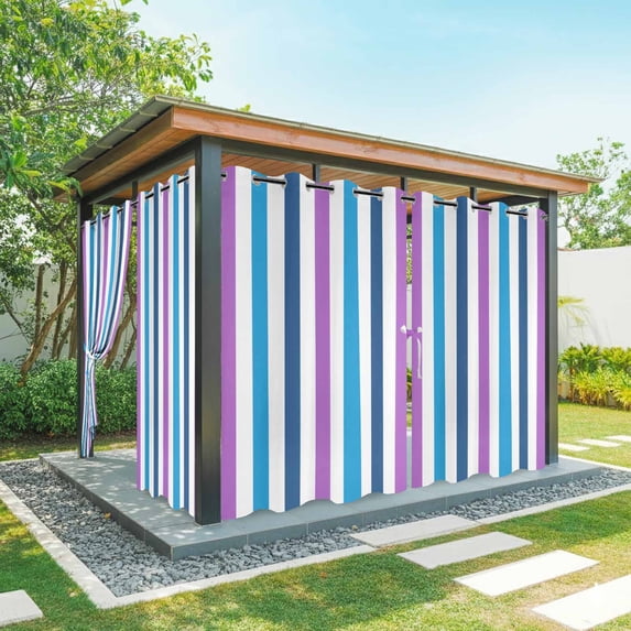 Outdoor Curtains for Patio Waterproof Blue Purple Stripes Indoor/Outdoor Curtain Tiebacks Lines Striped Privacy Curtain Sun Block Grommet Drapes for Pergolas Gazebo Porch Balcony 2 Panel 54x108 Inch