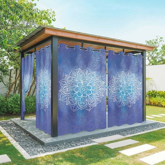 Outdoor Curtains for Patio Waterproof, Boho Flowers Outdoor Privacy Panels Grommet, Blue Floral Bohemian Vintage Country Blackout Outside Curtains for Porch/Cabana/Pergola/Gazebo 54"x108", 2 Panels