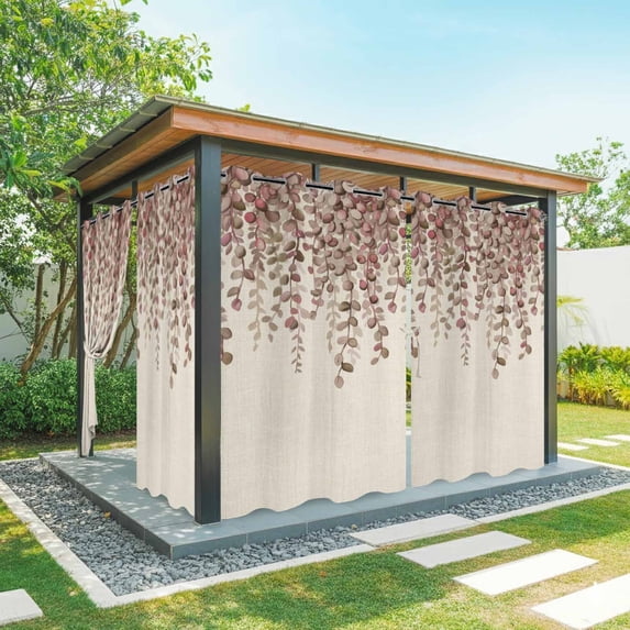 Outdoor Curtains for Patio Waterproof, Brown Eucalyptus Leaves Outdoor Privacy Panels Grommet, Spring Leaves Plants Country Beige Blackout Outside Curtains for Porch/Cabana 54"x95", 1 Panel