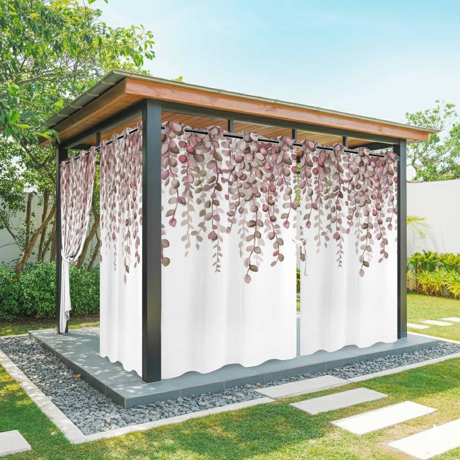 Outdoor Curtains for Patio Waterproof, Brown Eucalyptus Leaves Outdoor Privacy Panels Grommet, Spring Leaves Plants Country Blackout Outside Curtains for Porch/Cabana/Pergola/Gazebo 54"x84", 1 Panel