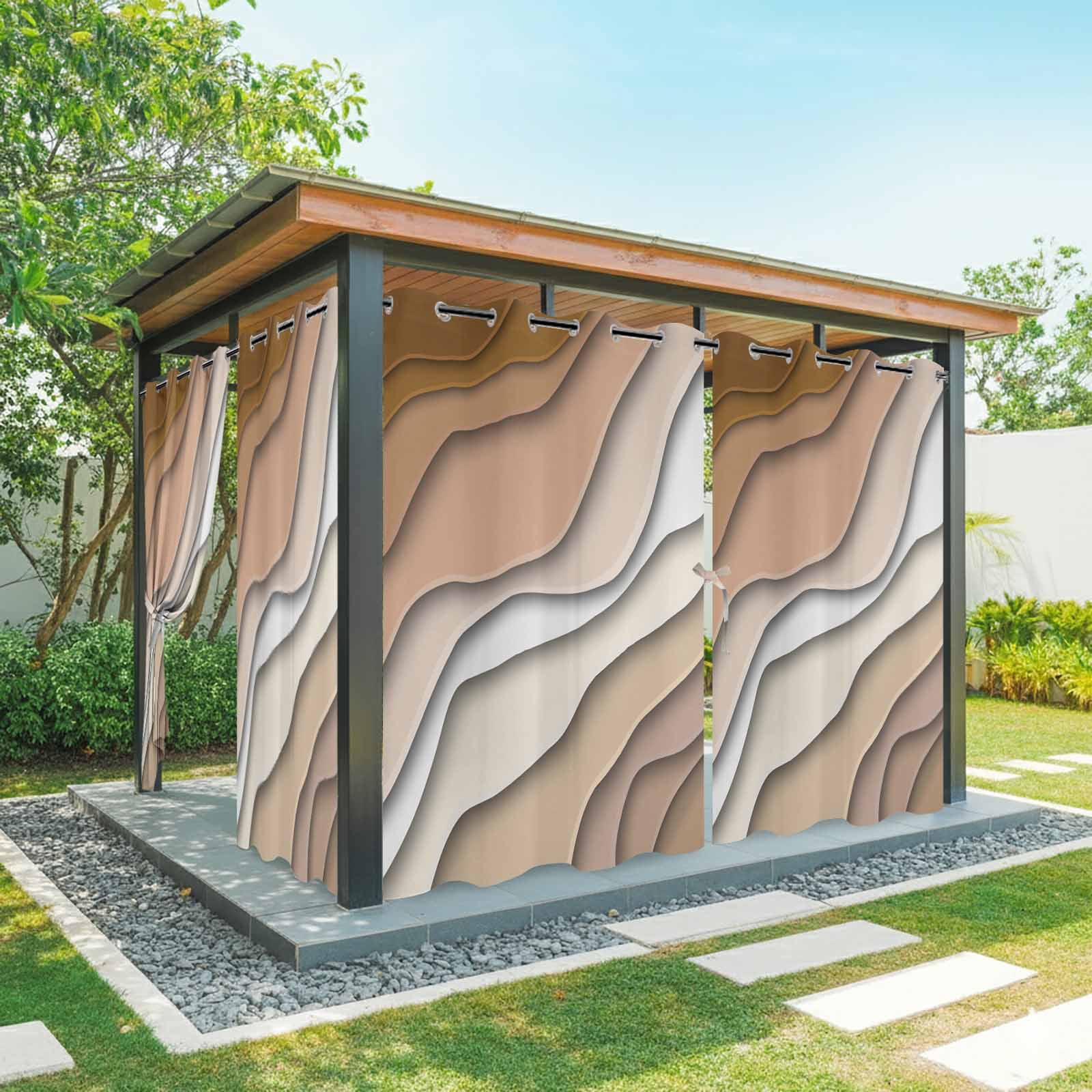 Outdoor Curtains for Patio Waterproof, Brown Ombre Windproof Pravicy Outside Porch Blackout Curtain, Modern Geometric Abstract Aesthetic Cream Sun Blocking Grommets Curtains for Cabana 54"x108"
