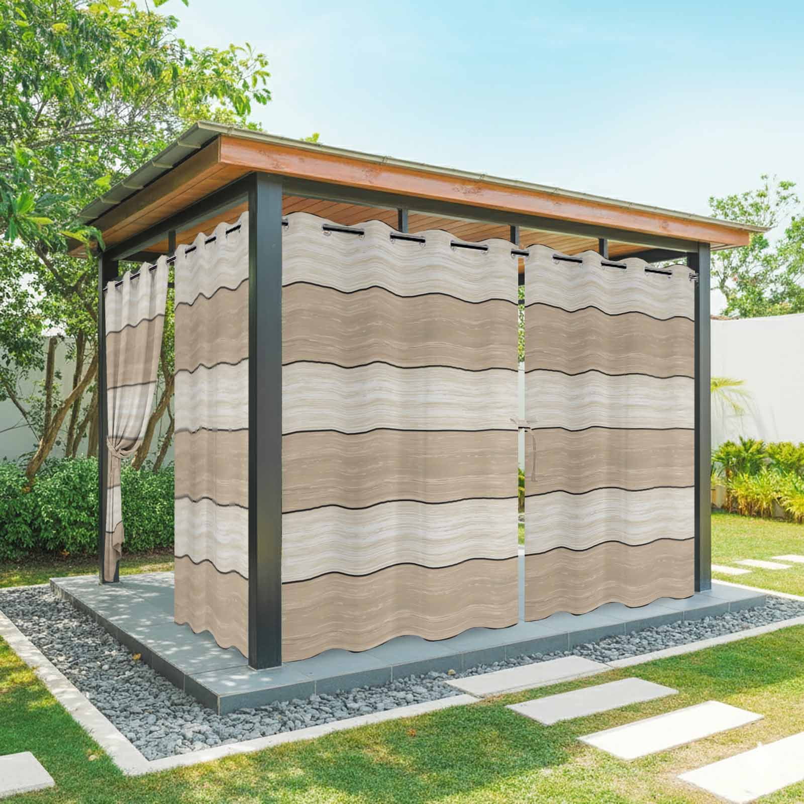 Outdoor Curtains for Patio Waterproof, Brown Ombre Wooden Windproof Pravicy Outside Porch Blackout Curtain, Farmhouse Retro Khaki Wood Sun Blocking Grommets Curtains for Cabana 2 Panels 54"x84"