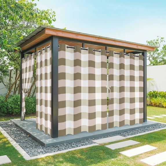 Outdoor Curtains for Patio Waterproof, Brown Plaid Windproof Pravicy Outside Porch Blackout Curtain, Spring Summer Farmhouse Buffalo Checkered Sun Blocking Grommets Curtains for Cabana Gazebo 54"x84"